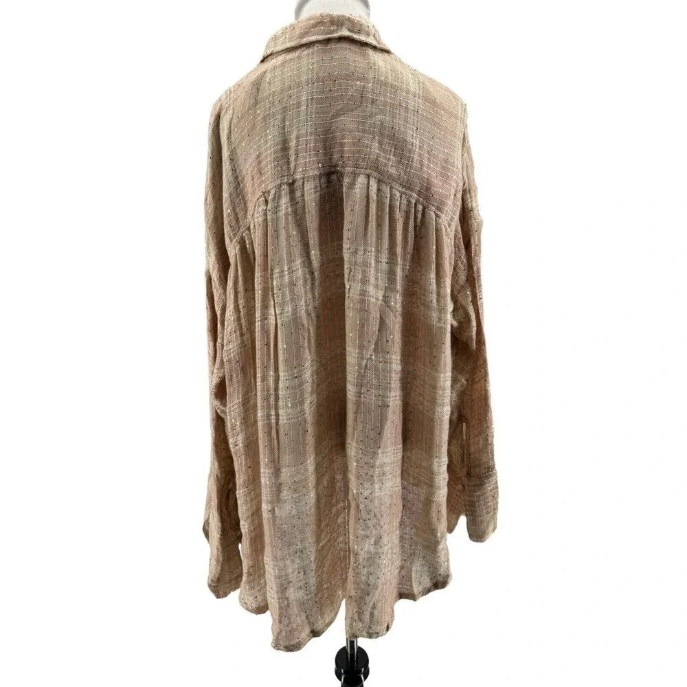 Free People Women's Beige Fearless Love Bell Sleeve Shirt Size Small NEW